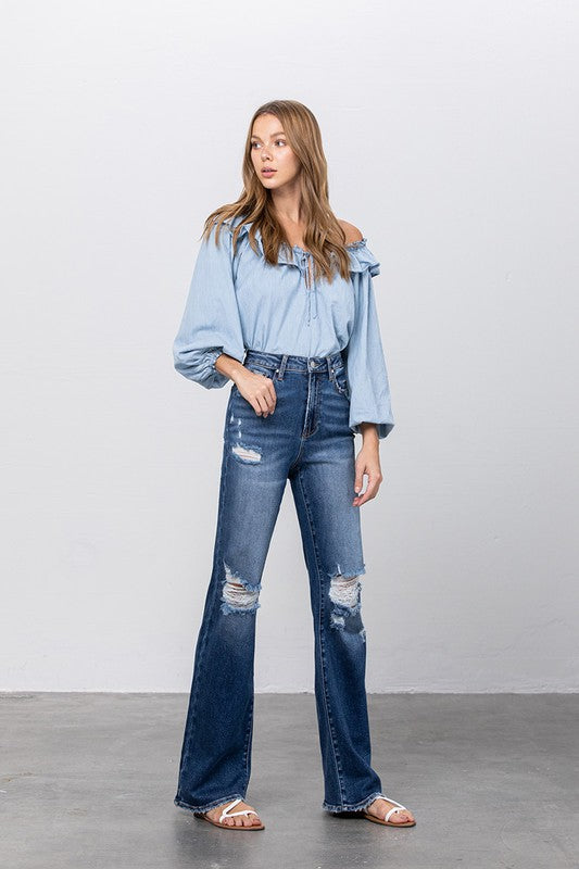 High Waist Ripped Flare Jeans | view 9 | Denim Lab USA | us.meeeshop