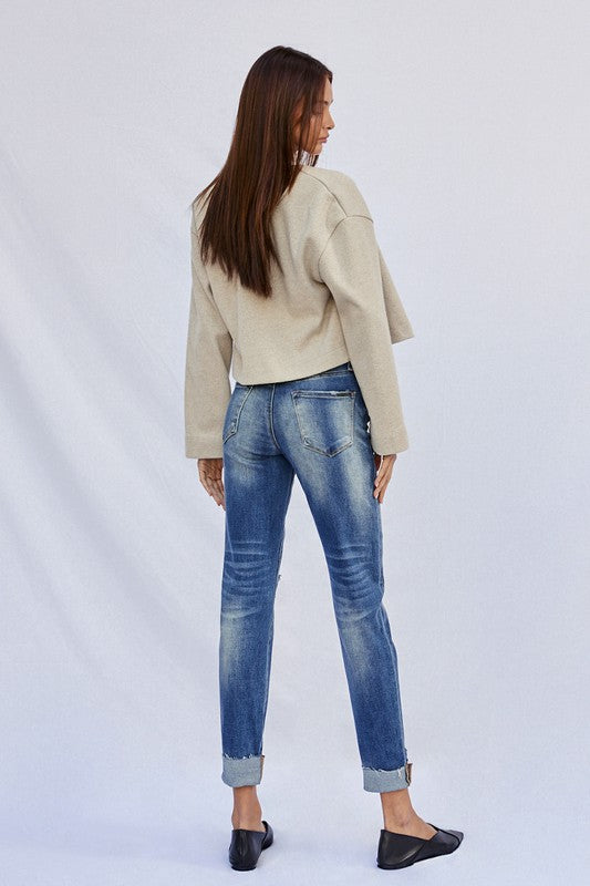 Raw Hem Boyfriend Jeans us.meeeshop - Pants