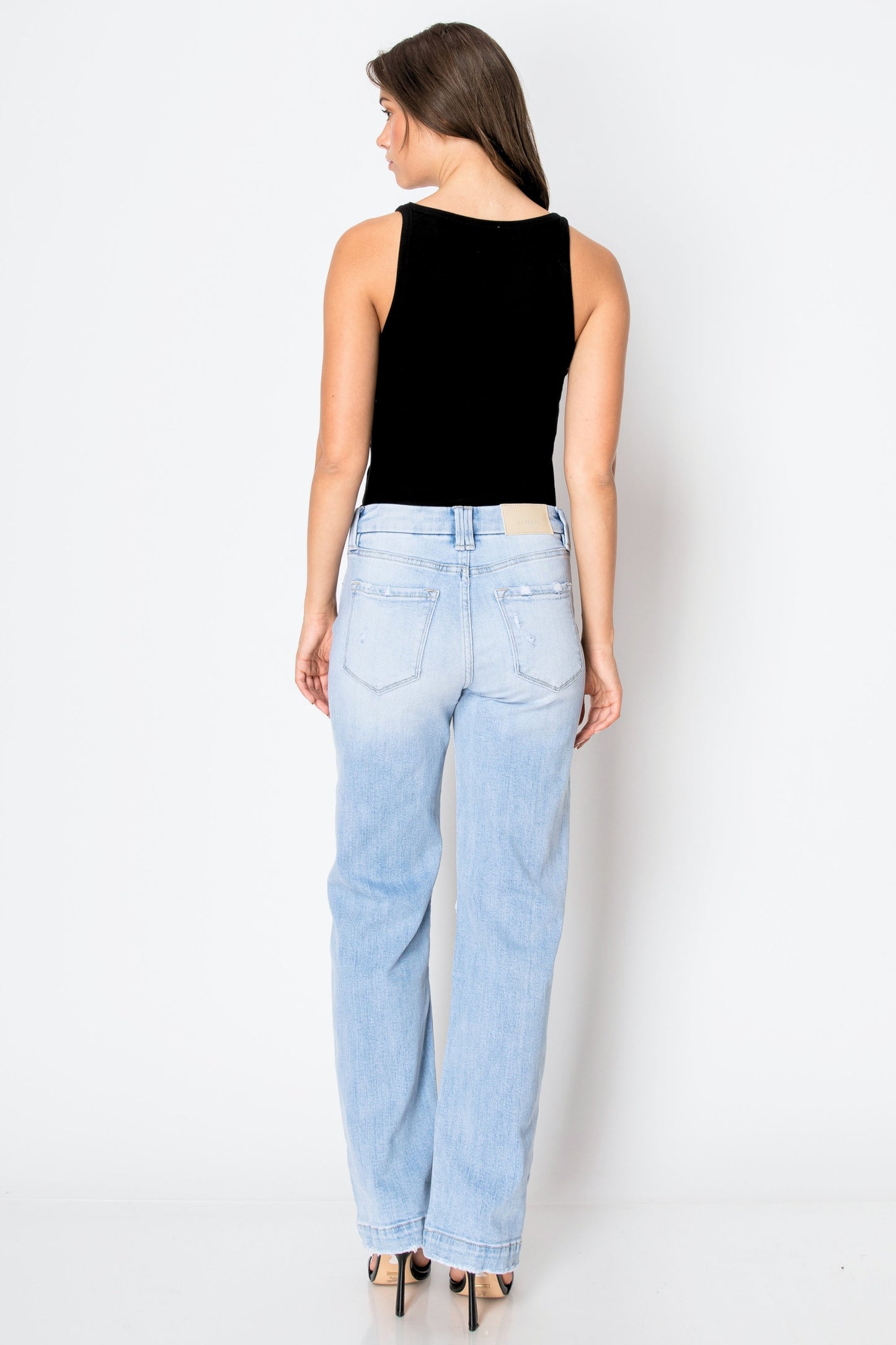 tummy control high Tummy Control High Rise Relaxed Straight Leg Jean view 7 (bottom) - shop at us.meeeshop