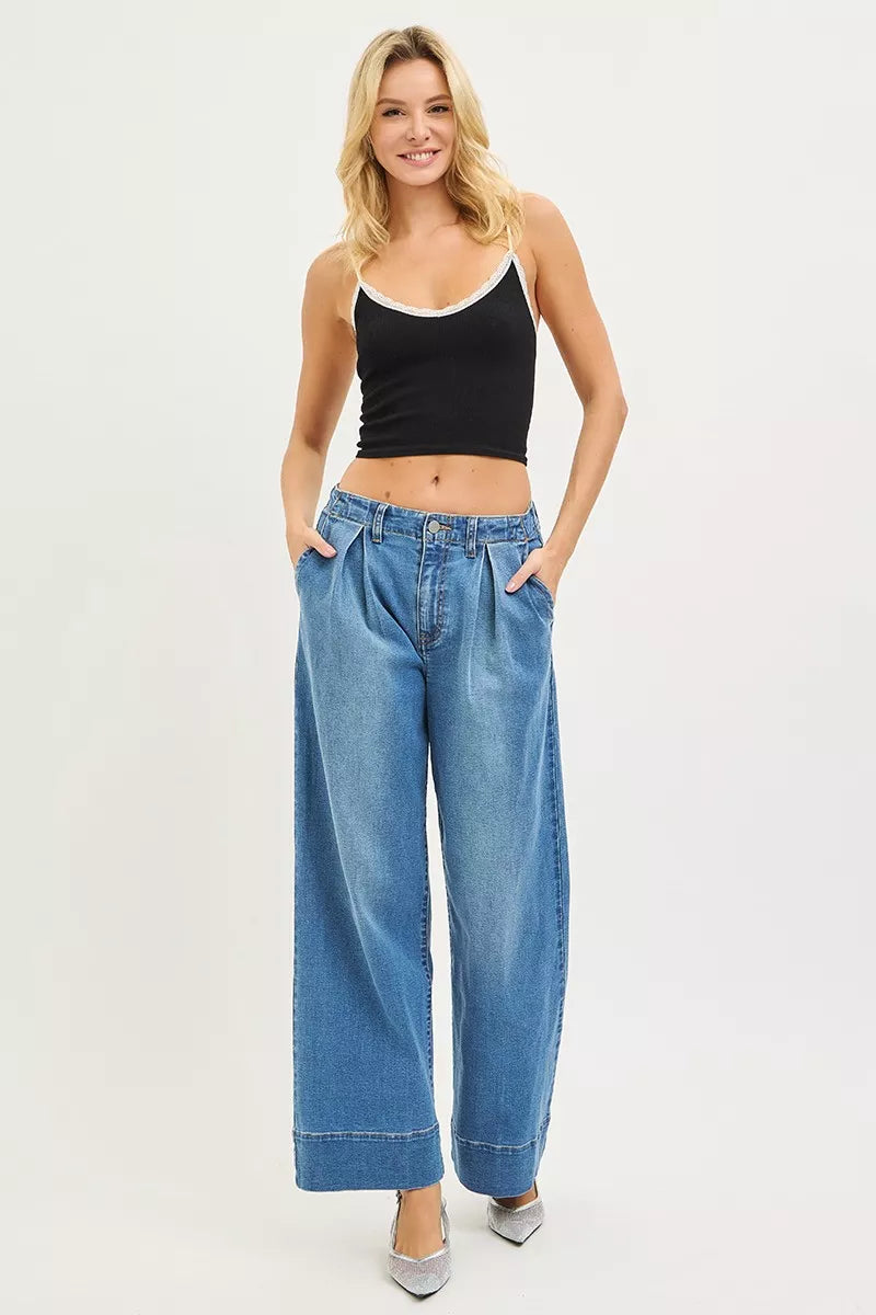 risen slouchy wide Risen Slouchy Wide Leg Jeans with Pleats view 6 (bottom) - shop at us.meeeshop