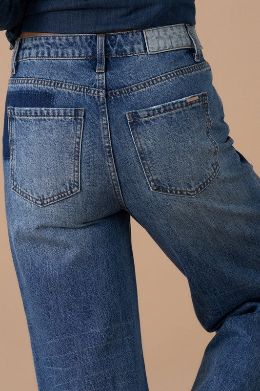 Relaxed Wide Leg Patchwork Jeans us.meeeshop - Pants