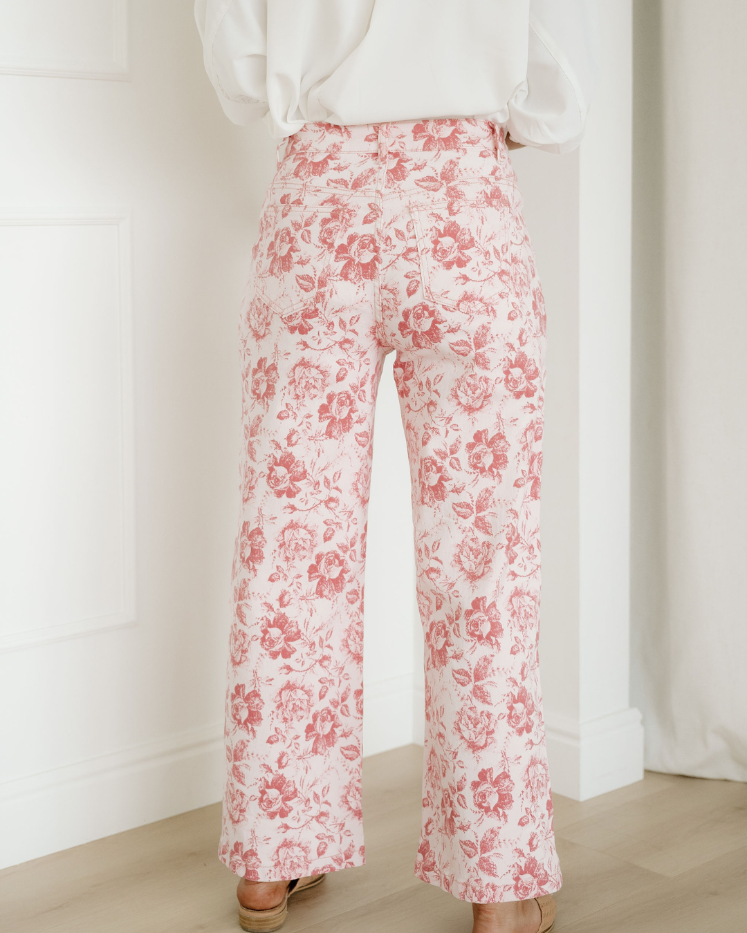 pink vintage floral Pink Vintage Floral Print Denim Shift Pants view 7 (dress) - shop at us.meeeshop