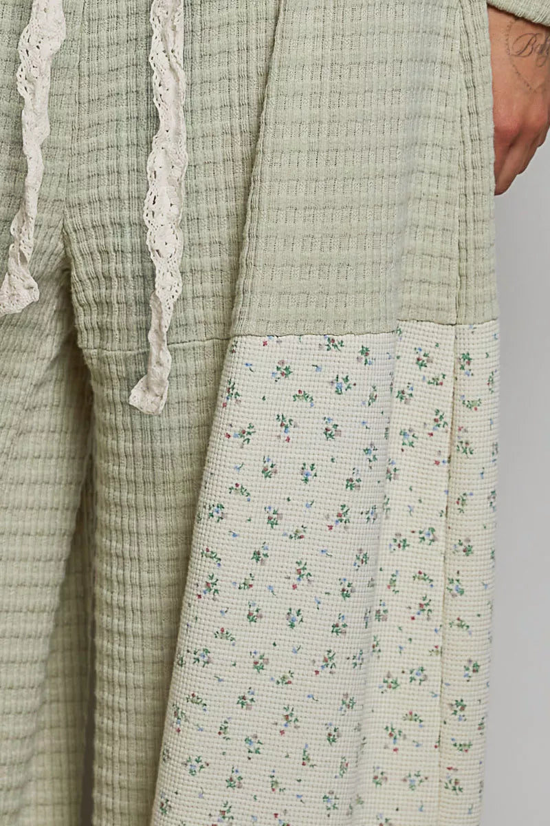 pol patchwork mixed POL Patchwork Mixed Knit Wide Leg Pants view 7 (bottom) - shop at us.meeeshop