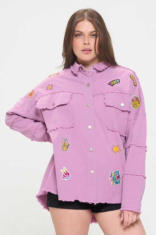 Patchwork Frayed Hem Button Down Collared Top | view 19 | Jade By Jane | us.meeeshop