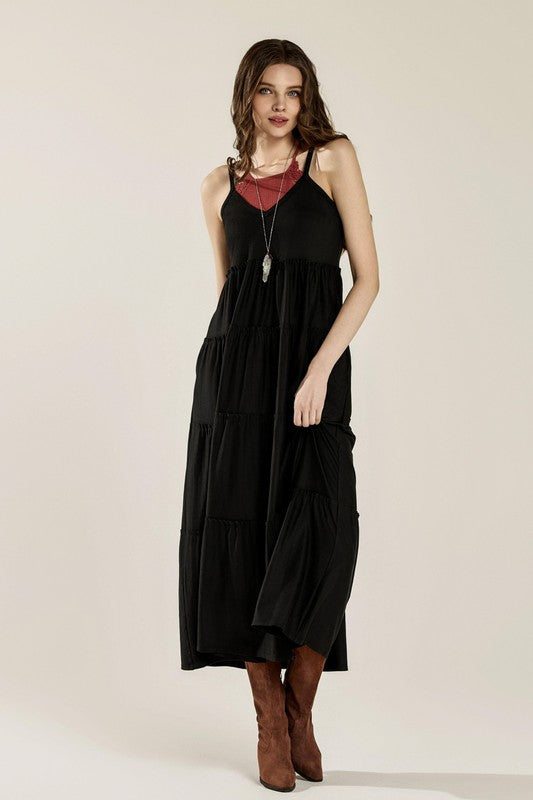 Flowy Knit V-Neck Ruffle Tiers Knit Maxi Dress | view 10 | Noflik | us.meeeshop