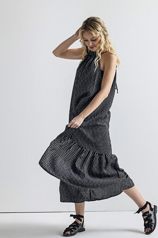 Plus Stripe High Ruffle Neckline Tiered Maxi Dress | view 14 | noflik | us.meeeshop