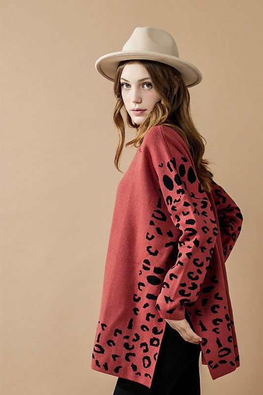 Plus Oversize Mockneck Leopard Print Sweater Tunic | view 18 | noflik | us.meeeshop