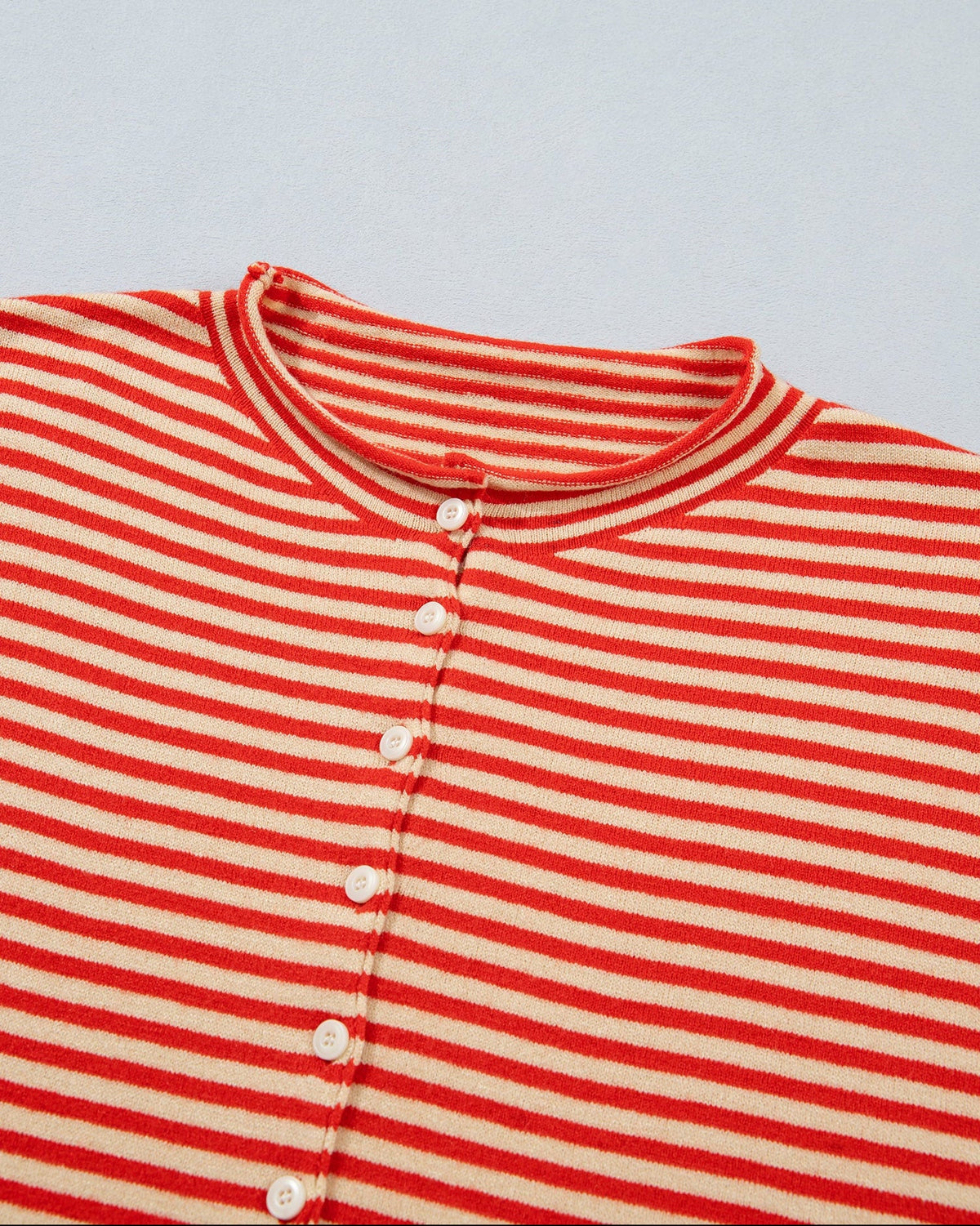 Amelia Striped Button Collar Long Sleeve Knit Cardigan Top