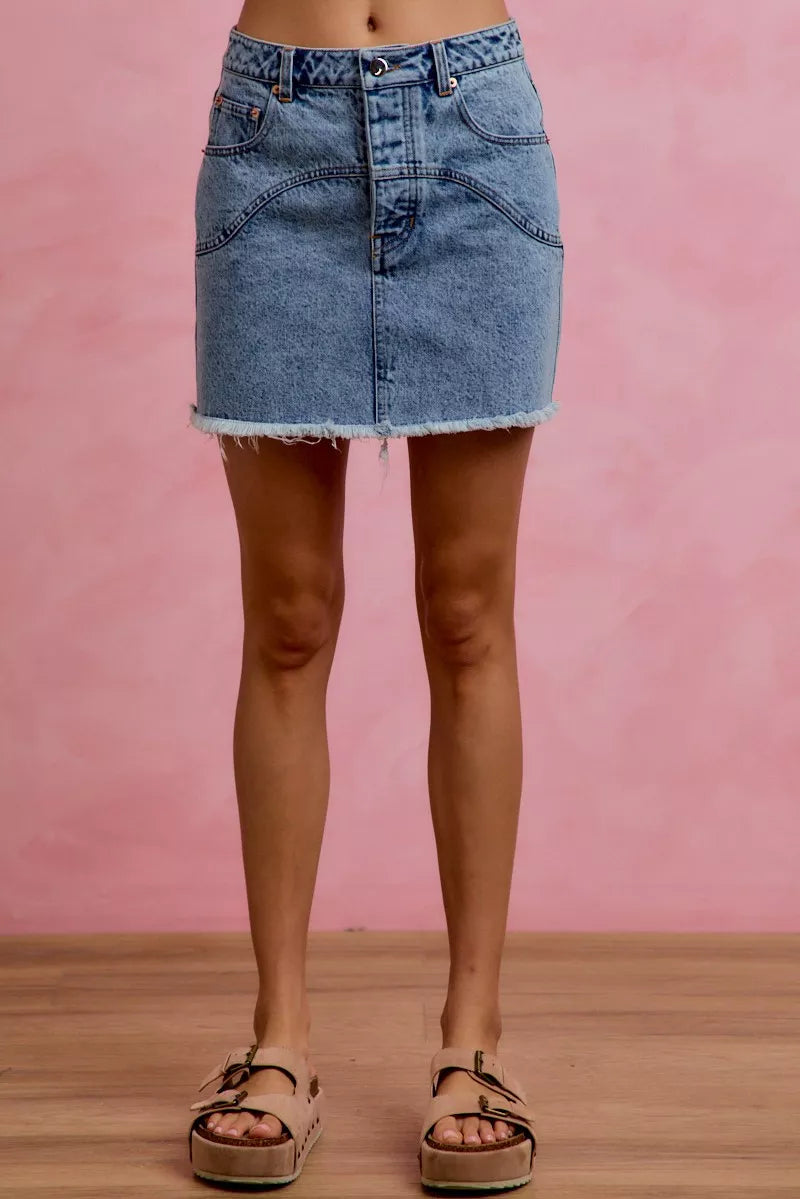 washed denim floral So Me Washed Denim Floral Contrast Pockets Mini Skirt view 9 (skirt) - shop at us.meeeshop