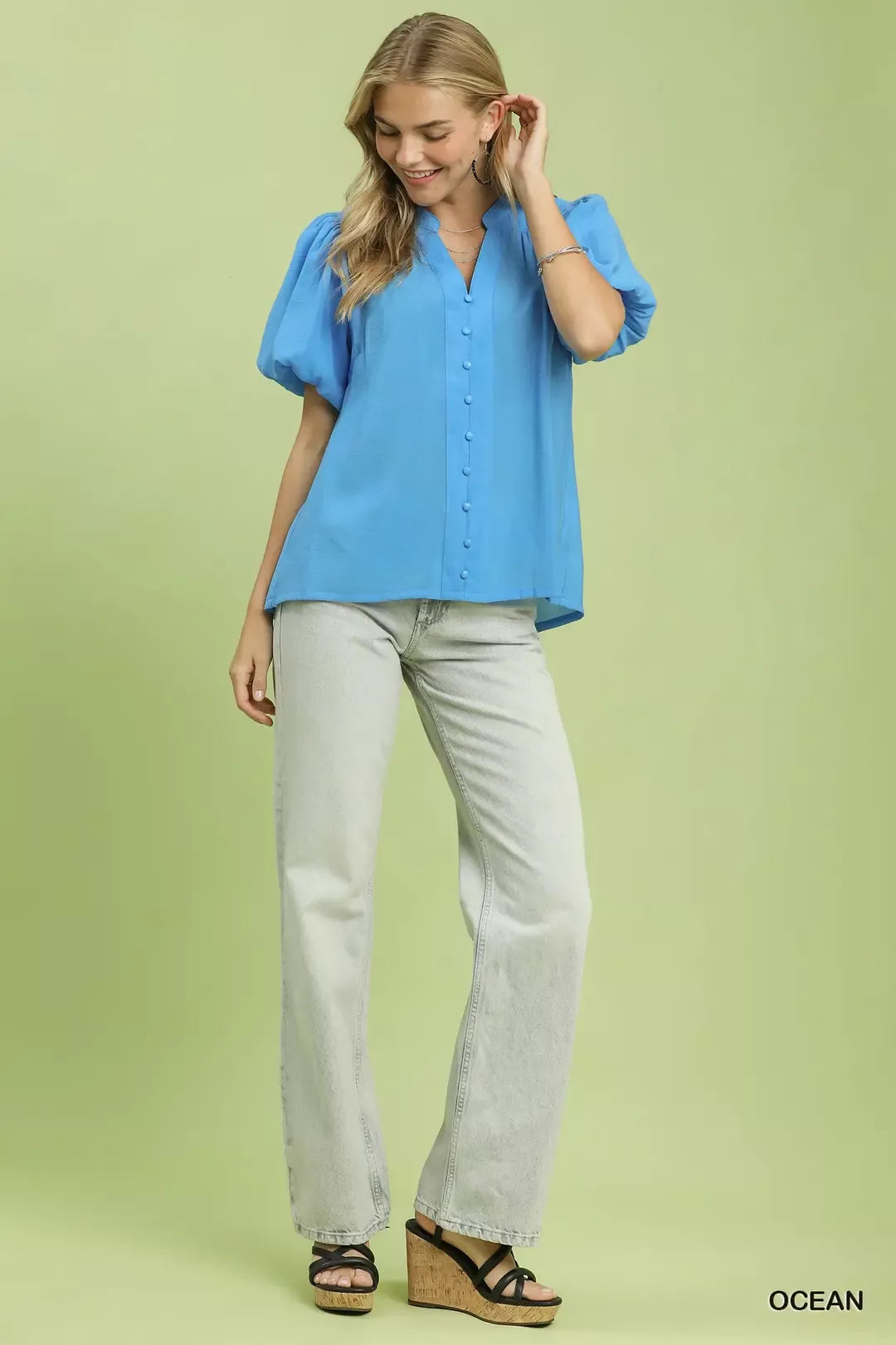 umgee button down Umgee Button-down Puff Sleeve Shirt view 5 (top) - shop at us.meeeshop