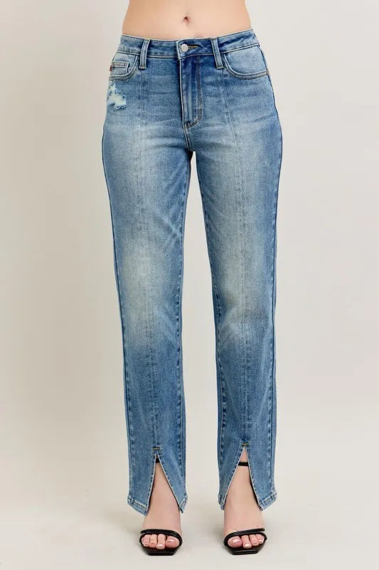 judy blue full Judy Blue Full Size High Waist Vintage Wash Front Seam & Slit Straight plus Size view 2 (piece) - shop at us.m