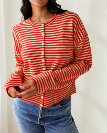 Amelia Striped Button Collar Long Sleeve Knit Cardigan Top