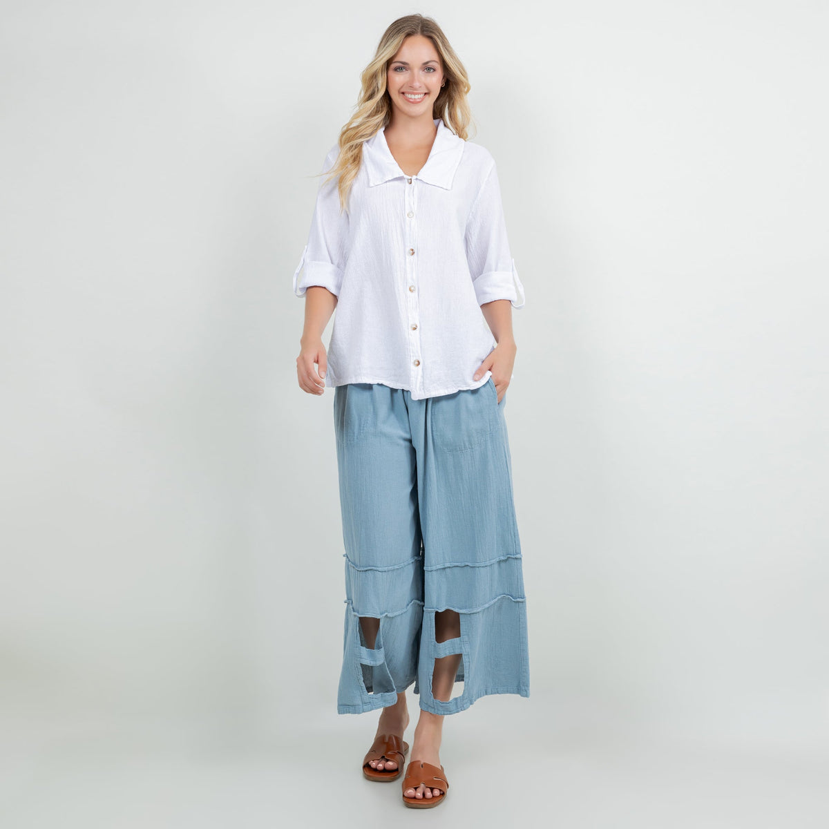 Sloanne Button-up 100% Cotton Gauze Top