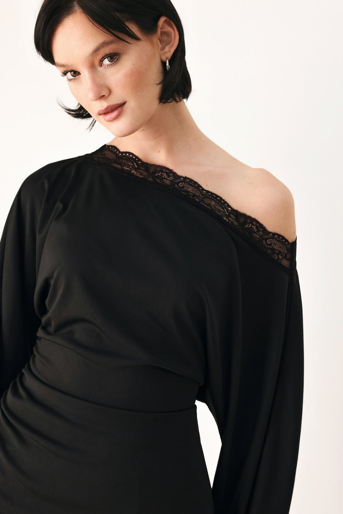 Flying Tomato After Hours Lace Trim Asymmetrical Top