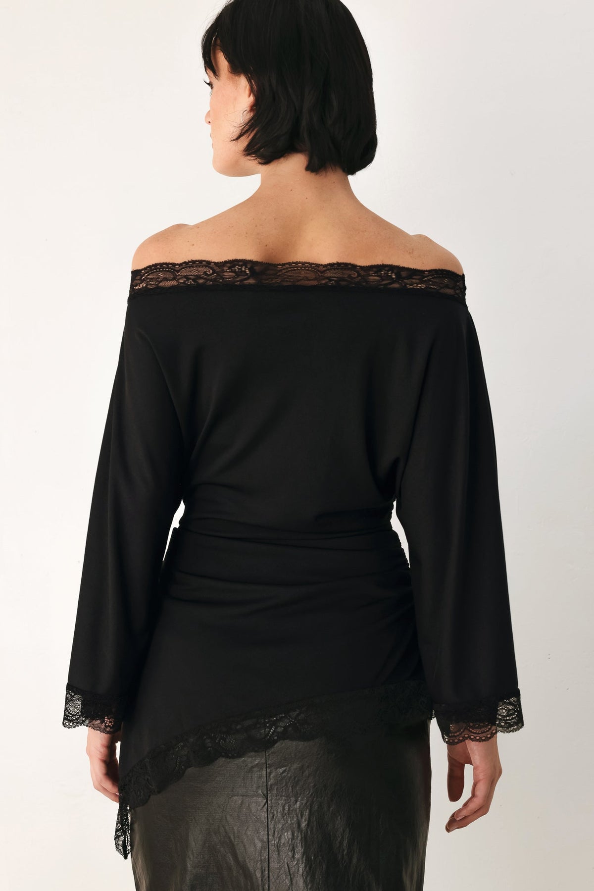 Flying Tomato After Hours Lace Trim Asymmetrical Top