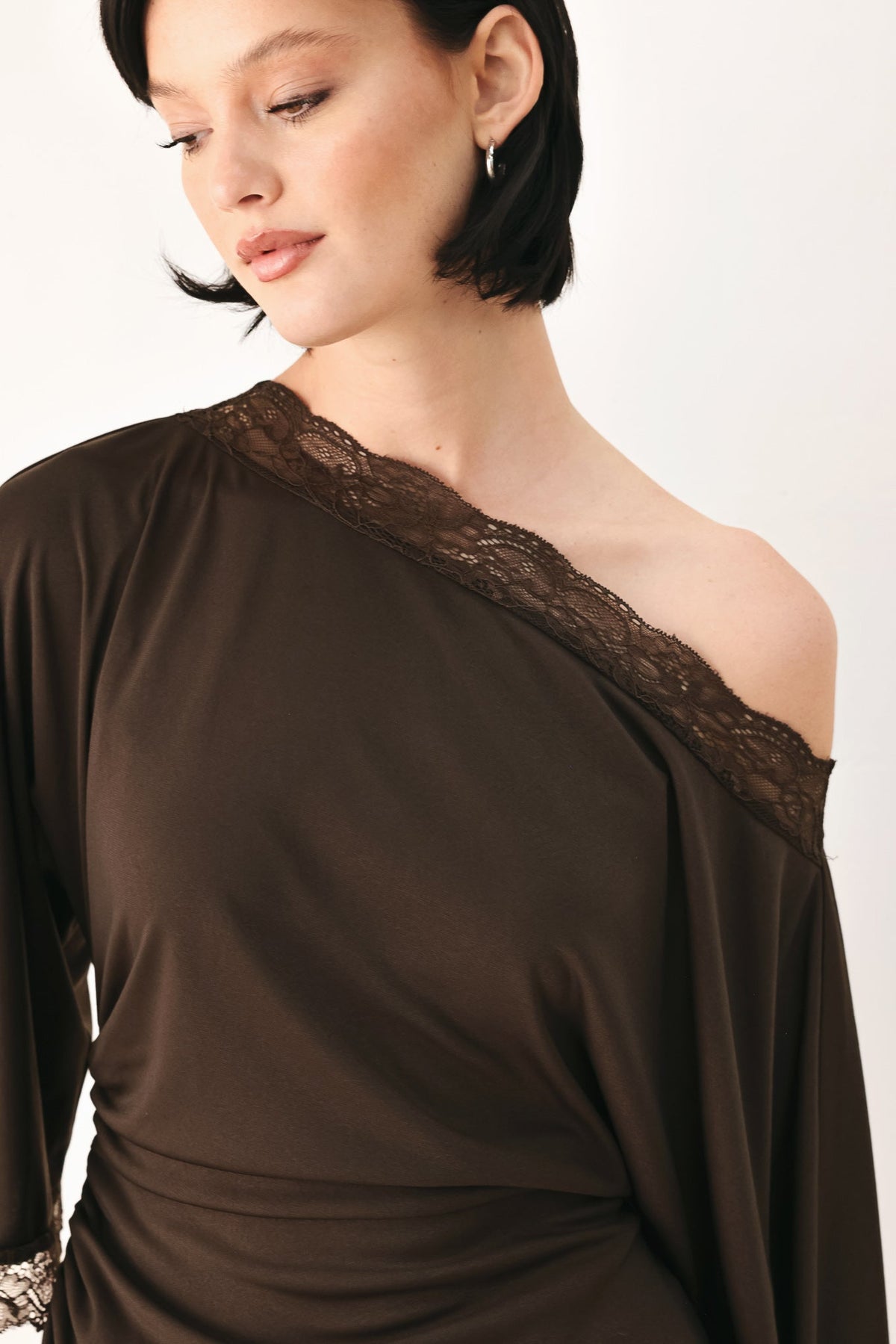 Flying Tomato After Hours Lace Trim Asymmetrical Top