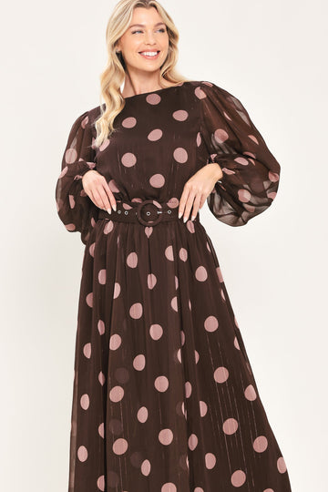 MAUVE MOCHA BROWN/MAUVE STATEMENT MIDI DRESS