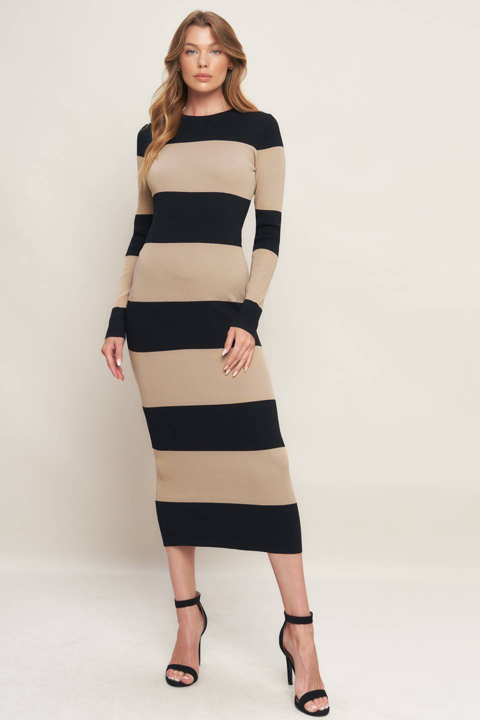 Flying Tomato Espresso & Cream Sweater Knit Midi Dress