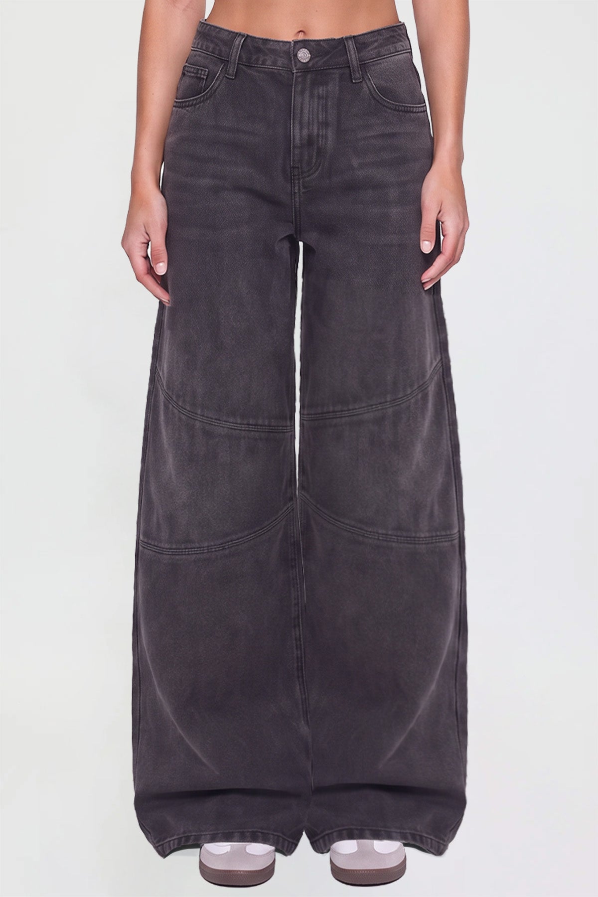 Ymi Women's Moto Relaxed Rise Baggy Barrel Jeans with Seam Detail