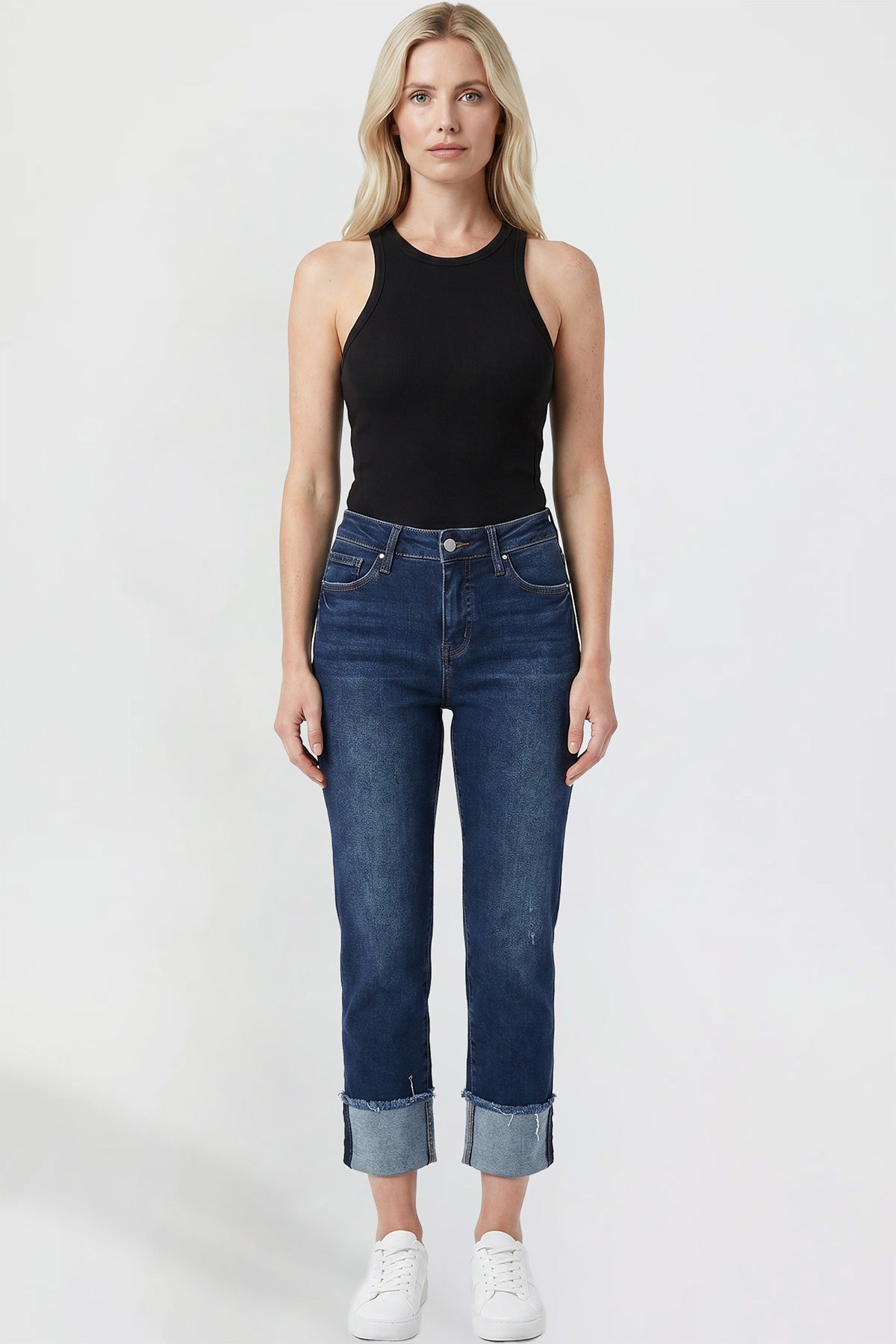 Ymi Women's Premium Stretch Cropped Mega Cuff Jeans