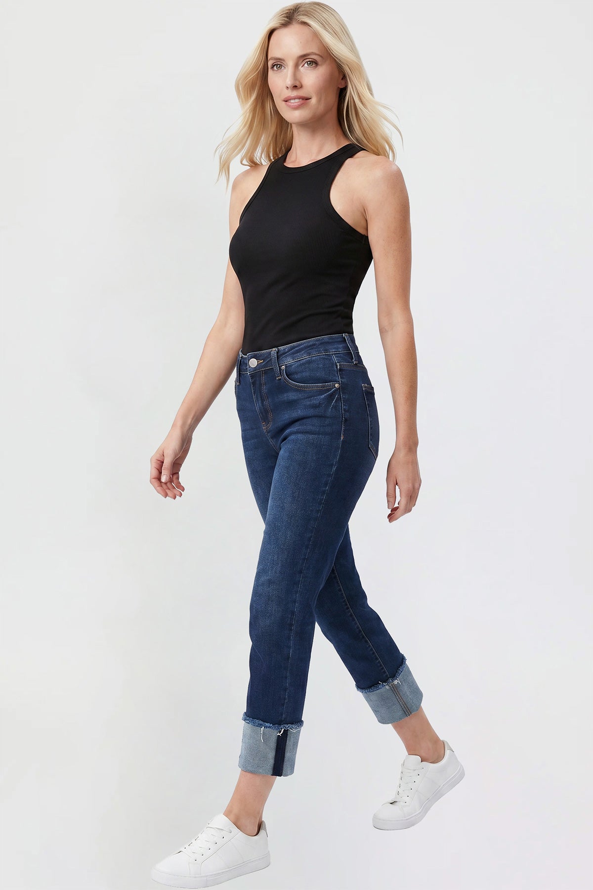 Ymi Women's Premium Stretch Cropped Mega Cuff Jeans