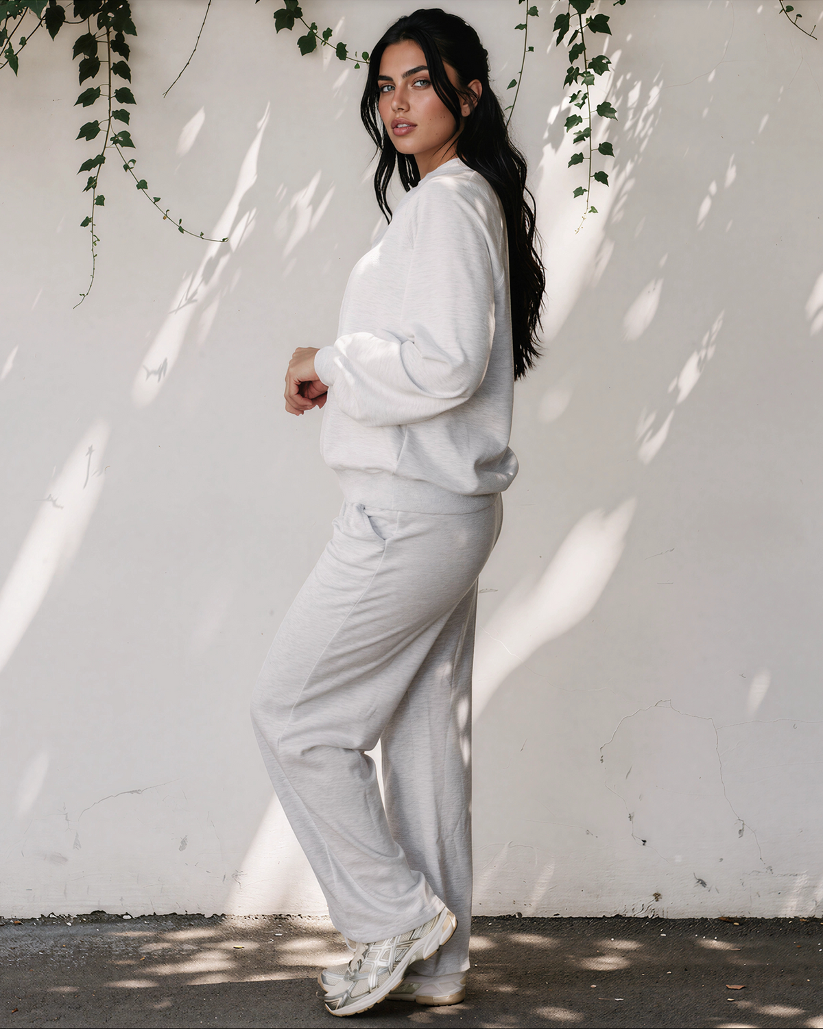 Addie V Neck Pullover and Drawstring Sweatpants Set in Light Grey view 6 - Set Pullover (top)