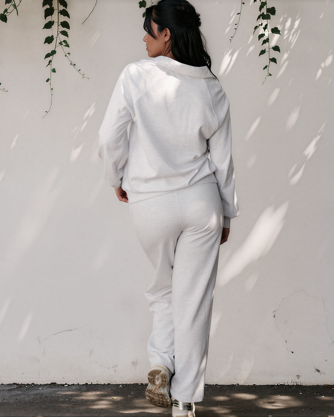 Addie V Neck Pullover and Drawstring Sweatpants Set in Light Grey view 7 - Set Pullover (top)