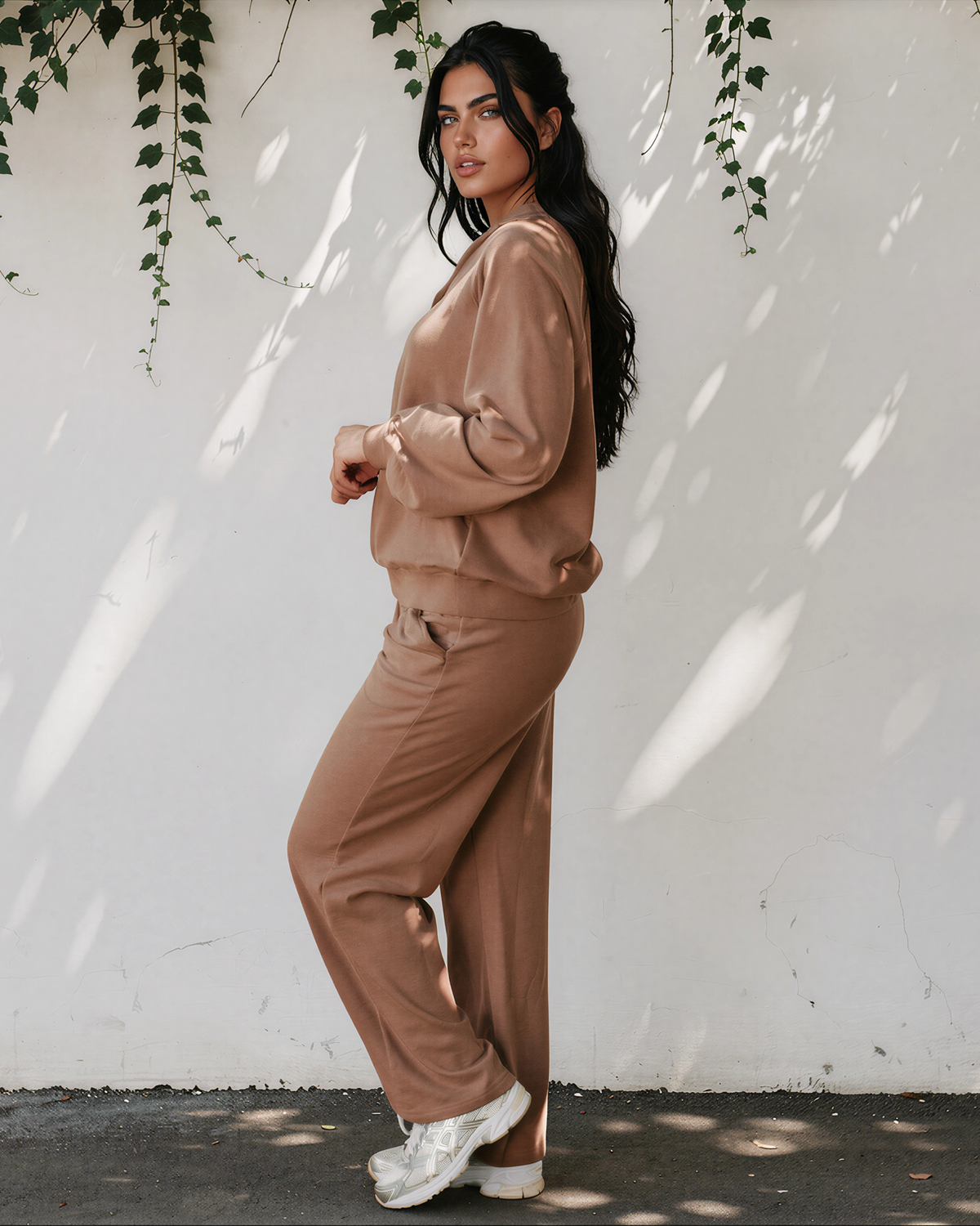 Addie V Neck Pullover and Drawstring Sweatpants Set in Light Grey view 8 - Set Pullover (top)