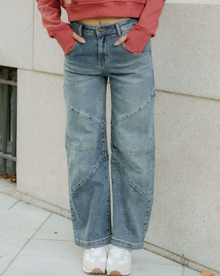 Adeline Exposed Stitching High Waist Barrel Jeans