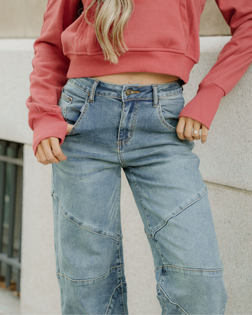 Adeline Exposed Stitching High Waist Barrel Jeans in 6 view 2 - High-Waisted (bottom)
