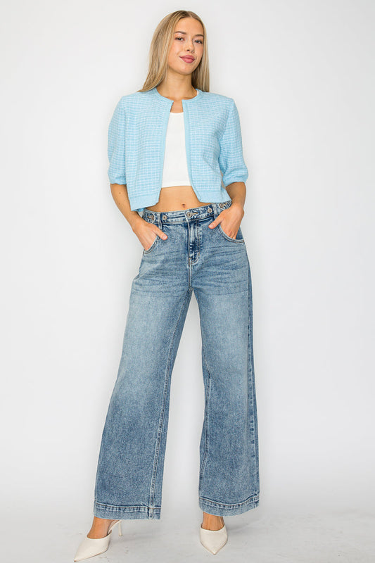 Adjustable Waistband High Rise Baggy Wide Jeans in 3 (25) view 2 - High-Waisted - Adjustable Waistband Jeans For Women