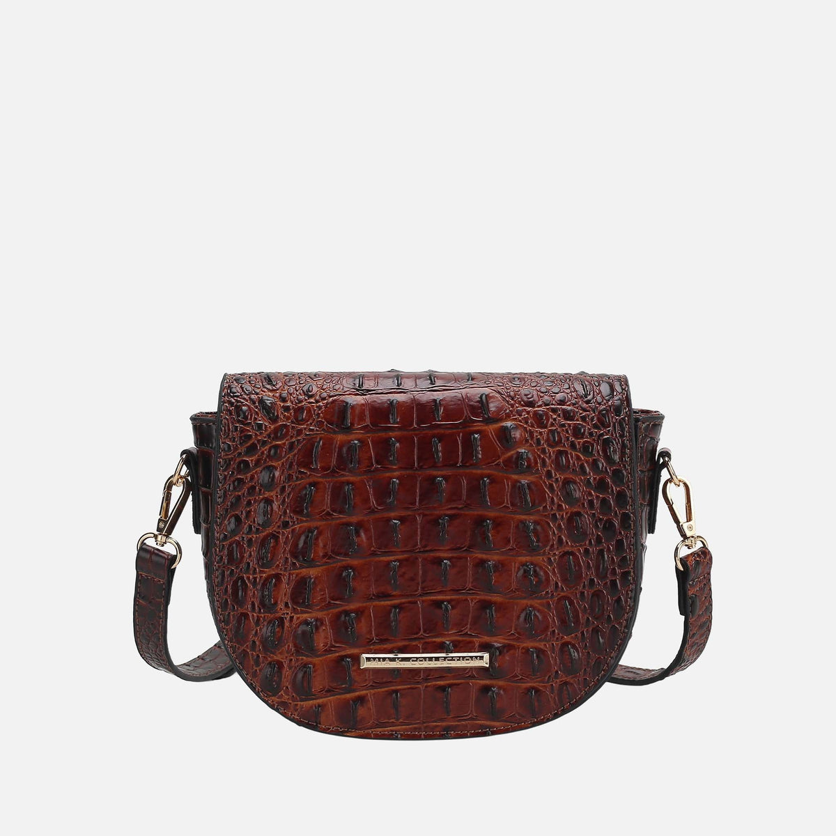 Amalia Solid Croc Crossbody Bag in Croco Black - Bag Crossbody