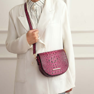 Amalia Solid Croc Crossbody Bag in Croco Cognac view 2 - Bag Crossbody