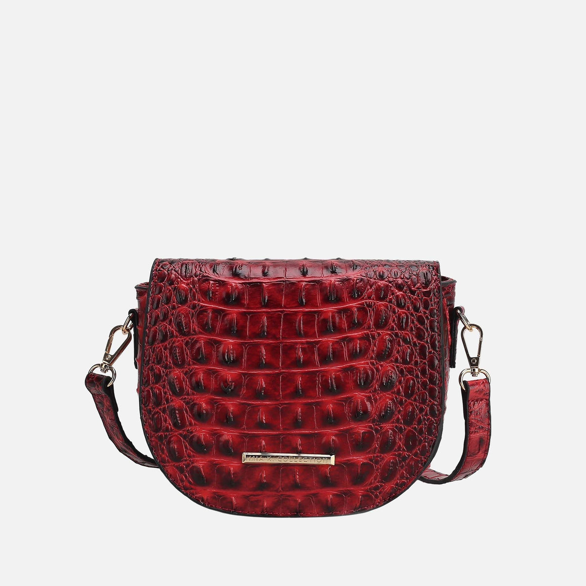 Amalia Solid Croc Crossbody Bag in Croco Red view 6 - Bag Crossbody