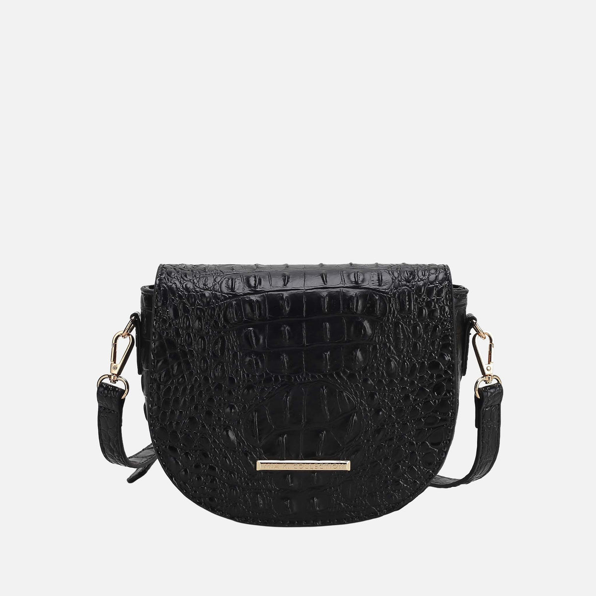 Amalia Solid Croc Crossbody Bag in Croco Taupe view 8 - Bag Crossbody