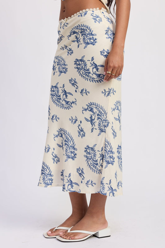 Amarine Midi Skirt in Ivory Blue view 2 (dress)