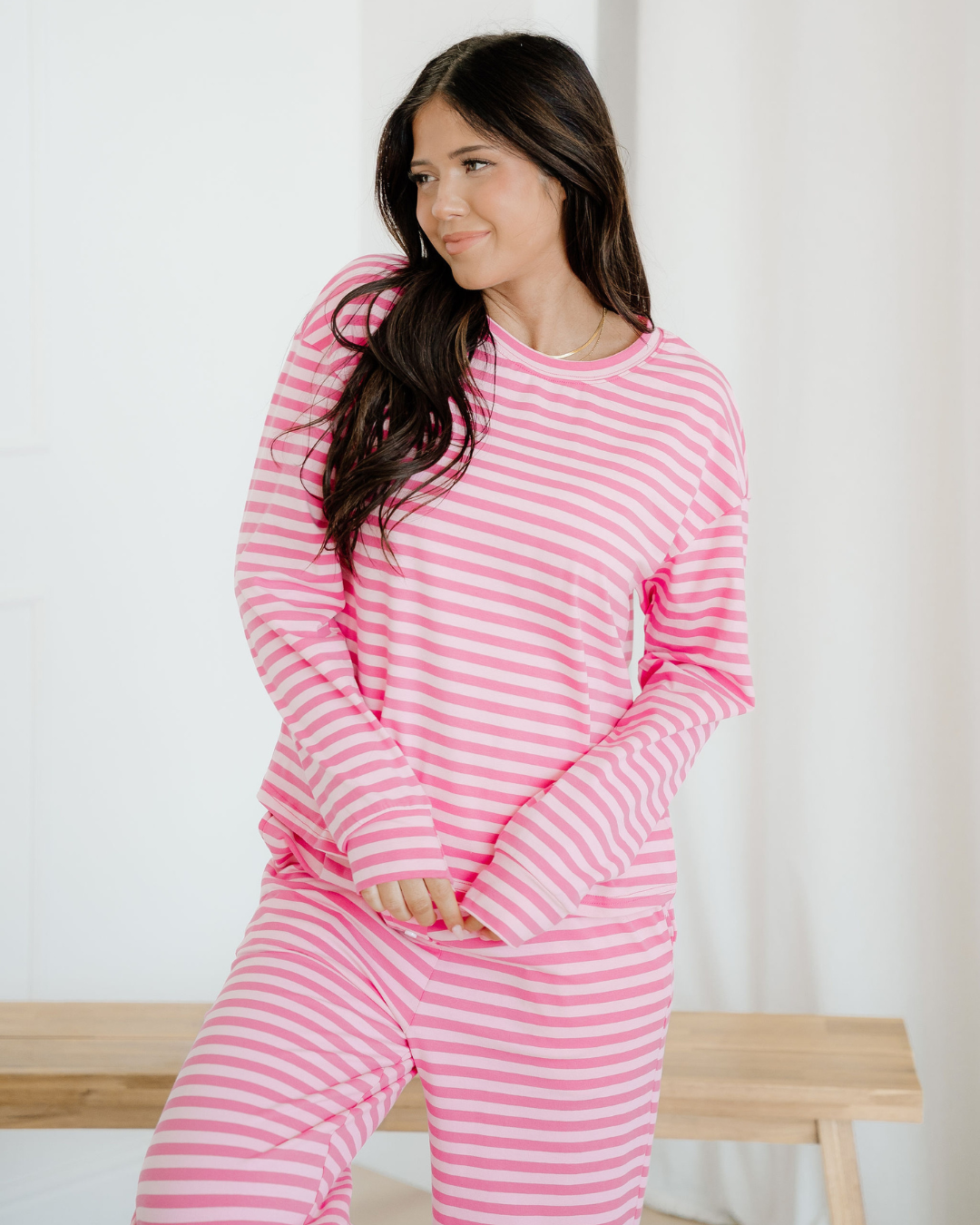 Amayah Buttoned Straight Pants Two Piece Set in Rose Stripe view 5 (bottom)