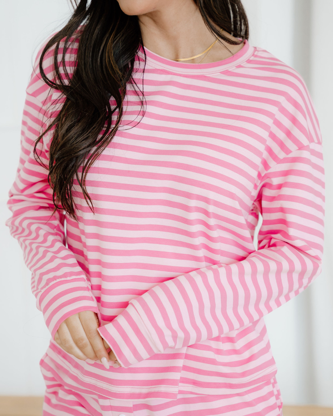 Amayah Buttoned Straight Pants Two Piece Set in Rose Stripe view 7 (bottom)
