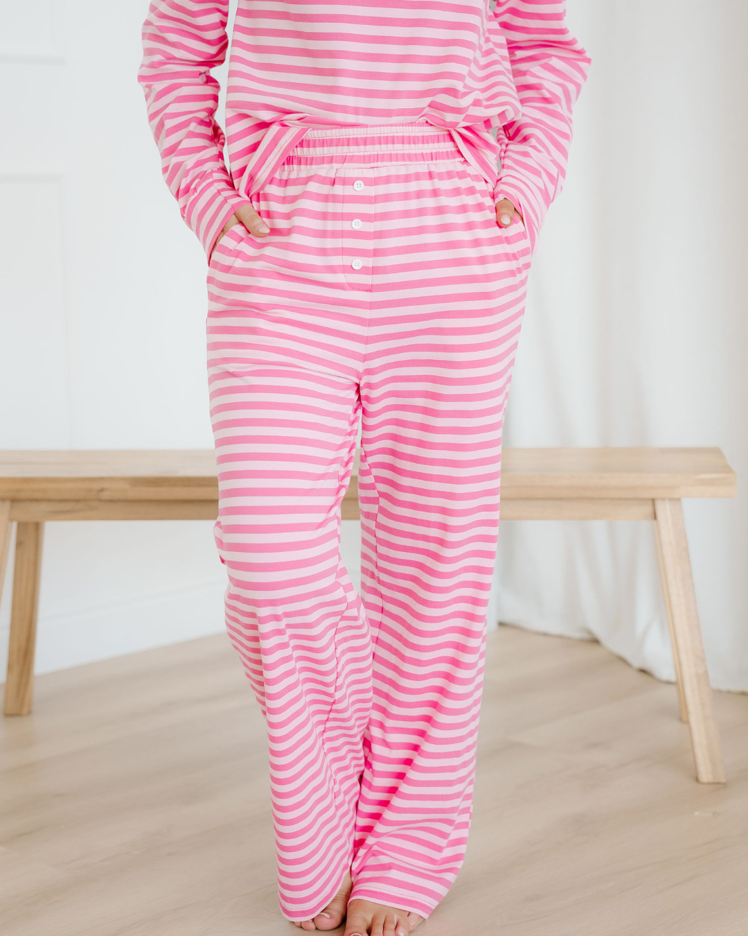 Amayah Buttoned Straight Pants Two Piece Set in Rose Stripe view 8 (bottom)