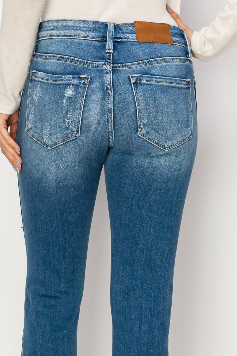 Arianna Mid Rise Ankle Length Distressed Skinny Jeans in 11 (29) view 6 (bottom)