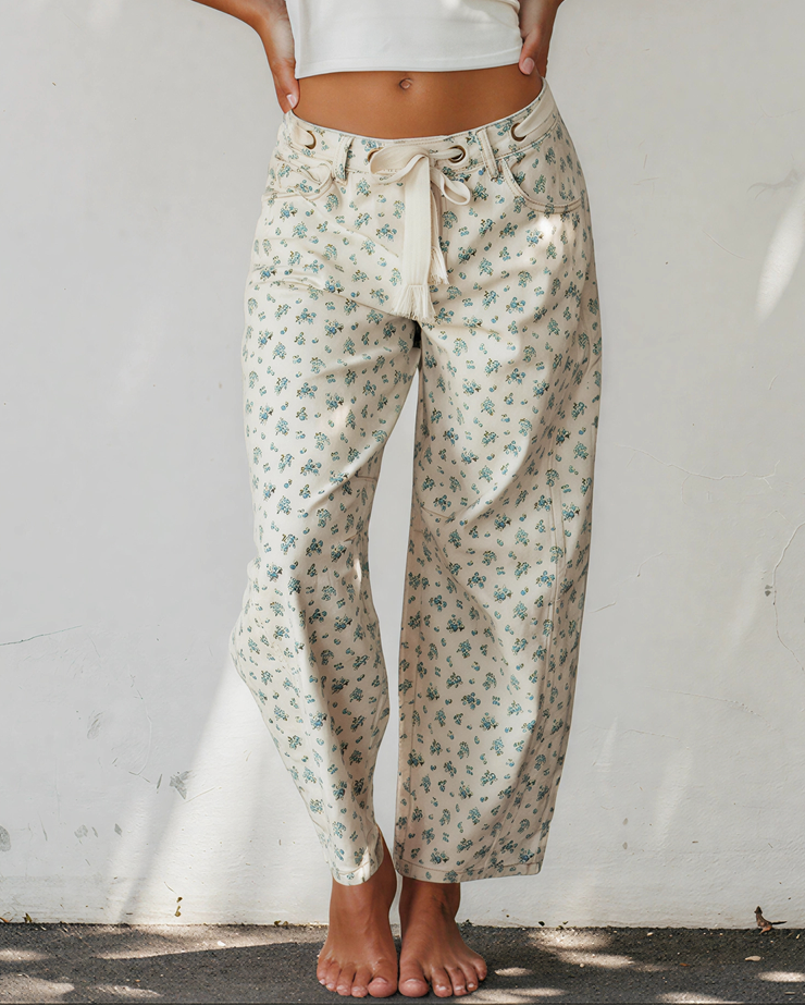 Aspen Grommet Knot Waist Floral Barrel Leg Jeans in 4 (bottom)