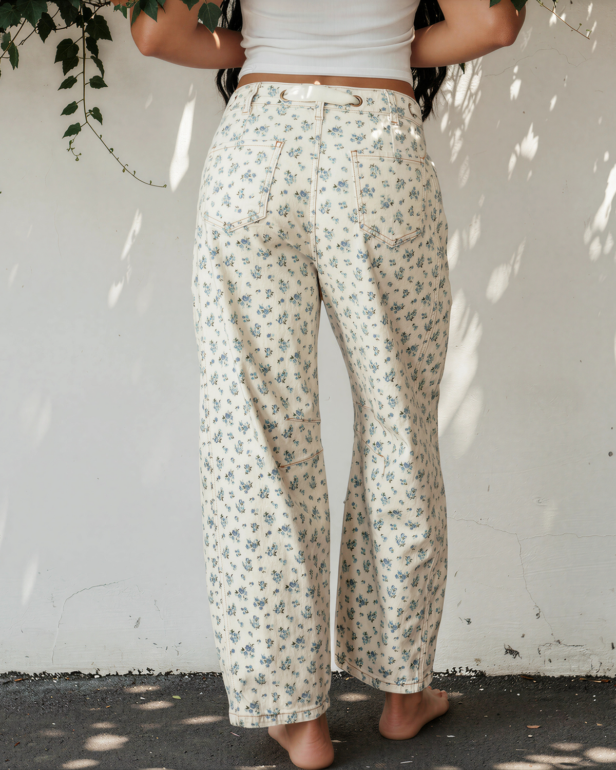 Aspen Grommet Knot Waist Floral Barrel Leg Jeans in 8 view 3 (bottom)