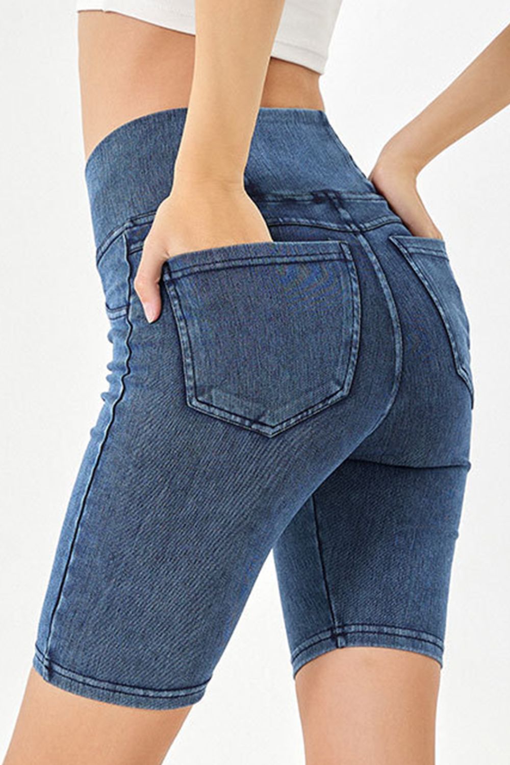 Asymmetrical Waist Denim Shorts with Pockets - MeeeShop Women's Fashion