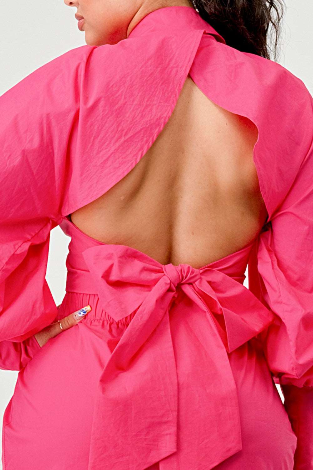 Athina Retail Blush of Elegance: Puff-sleeve Pink Dress view 9 - Blush Pink Puff Sleeve Dress