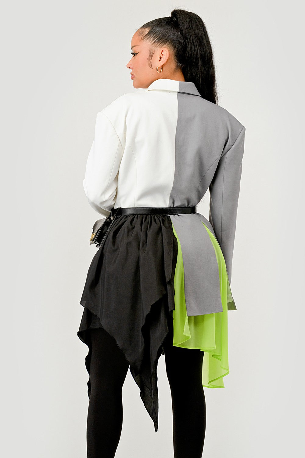 Athina Retail Colorblock Blazer with Layered Skirt Detail Dress view 5 - Casual Office Outfit