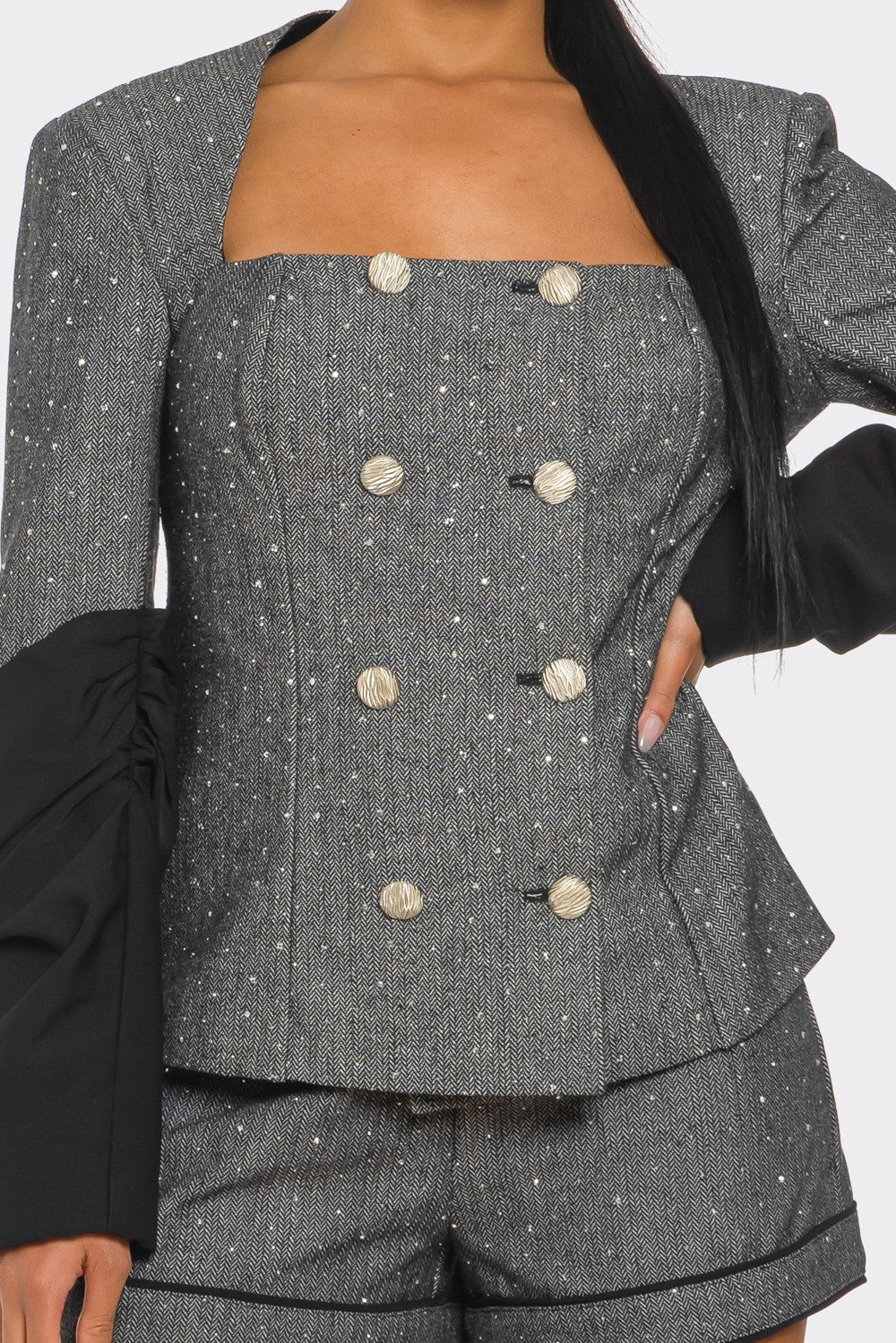 Athina Retail Double-breasted Tweed Blazer and Shorts Set view 6 - Casual Office Outfit - Tweed Blazer And Matching Shorts