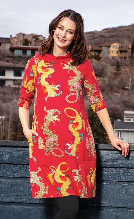 Audrey Retro Dress Red Dragons in S view 2 - Audrey Vintage Dress