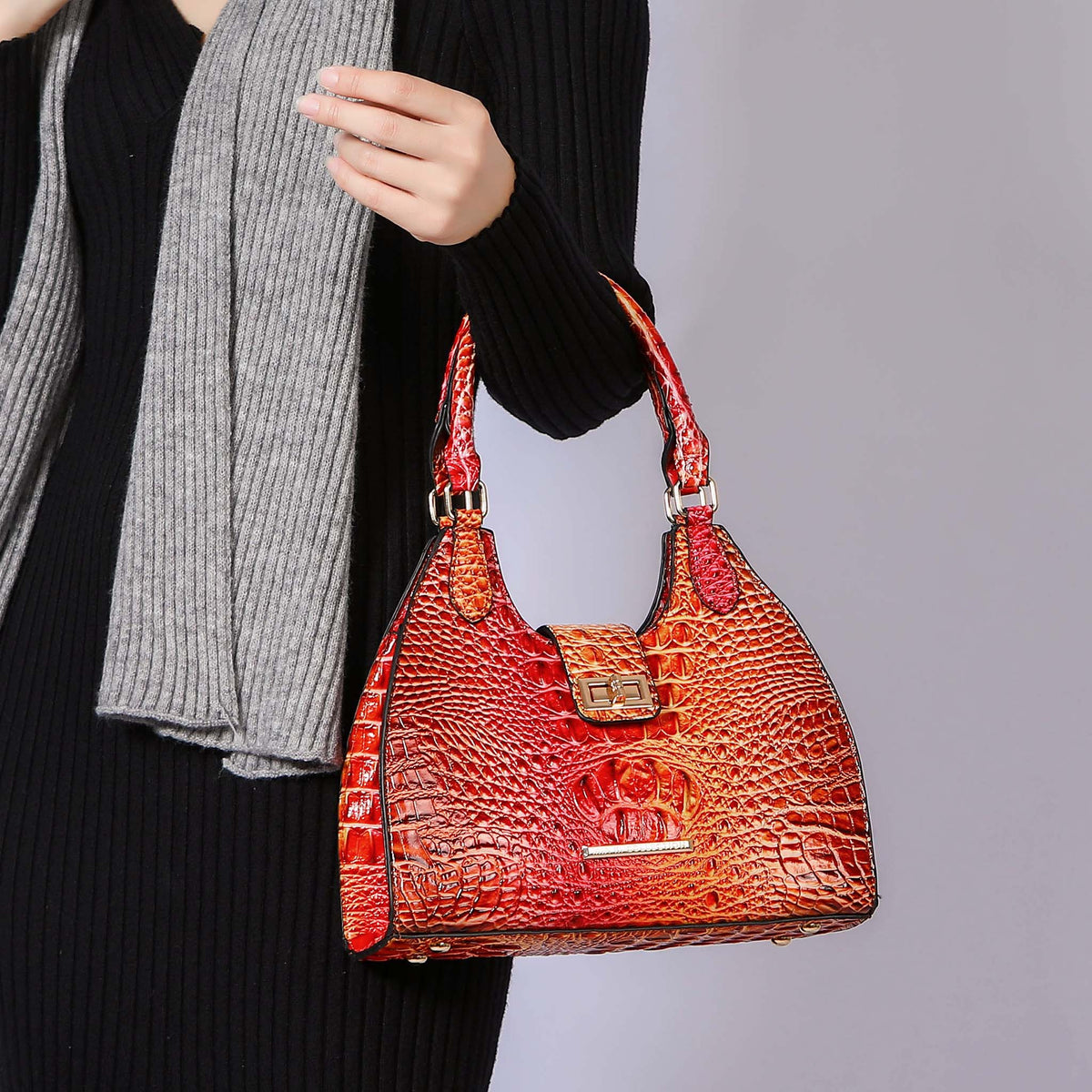 Ava Gradient Croc Tote Bag in Croc Coral view 2 - Bag Tote