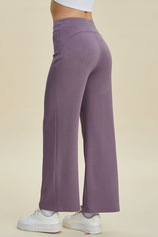Basic Bae Full Size Air Scuba Drawstring Wide Leg Pants in Mauve view 2 - Basics Pants Price (bottom)