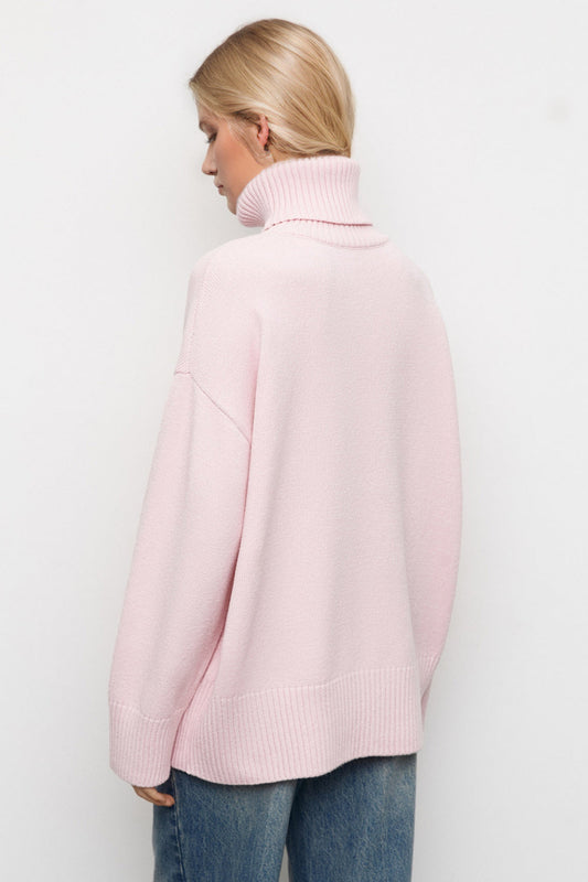 Basic Bae Turtleneck Dropped Shoulder Long Sleeve Sweater in Hot Pink view 2 - Long Sweater (top)